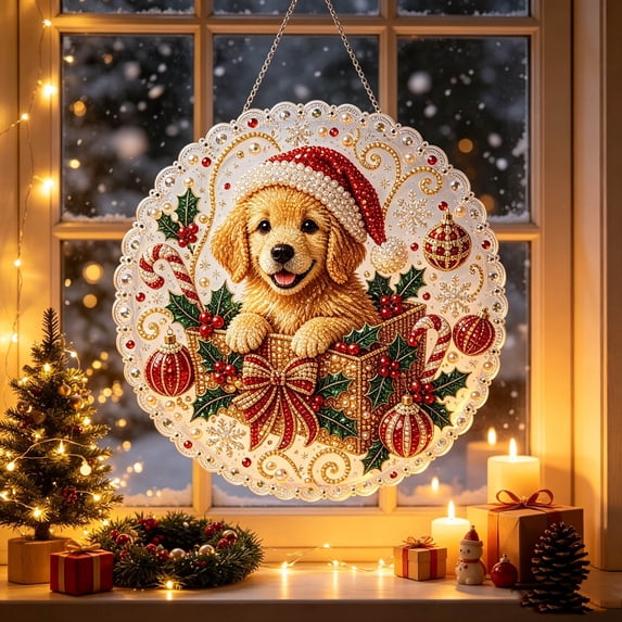 Christmas Pearl Diamond Art Hanging Kit, Acrylic Suncatcher for Window Hanging Decor, DIY Gem Painting Pendant, Diamond Art Supplies, Christmas Pearl Art Ornament, Christmas Crafts for Adults