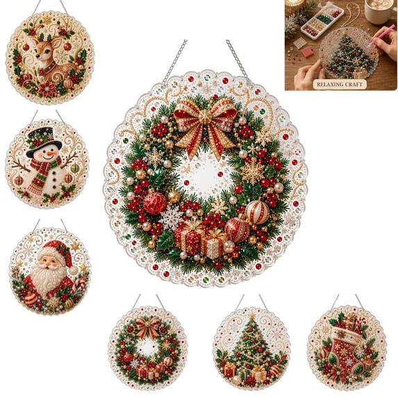 Christmas Pearl Diamond Art Hanging Ornament Kit Christmas Pearl Diamond Art Ornament Kit DIY Holiday Hanging Decor Double Sided Display Relaxing Beginner Friendly,C