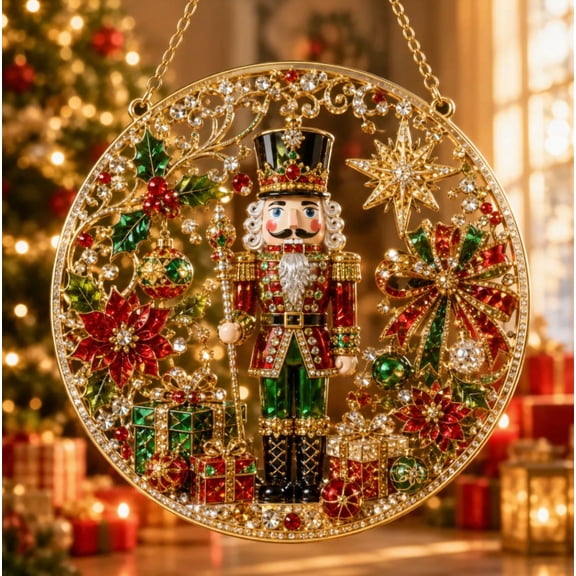 Christmas Pearl Diamond Art Hanging Ornament Kit, Christmas Pearls Beads Art Craft, Diamond Arts Window Suncatchers, DIY Christmas Pearls Painting Kit for Home Wall Decor Nutcracker Magic