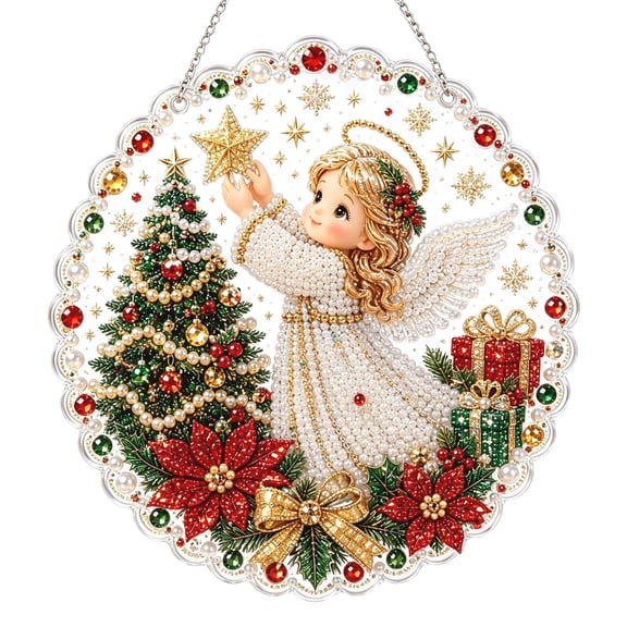 Christmas Pearl Diamond Art Hanging Ornament Kit DIY Craft, Complete Holiday Art Creation Kit, Suitable for Festive Family Activities, Helps You Craft Unique Decor for Christmas Gatherings