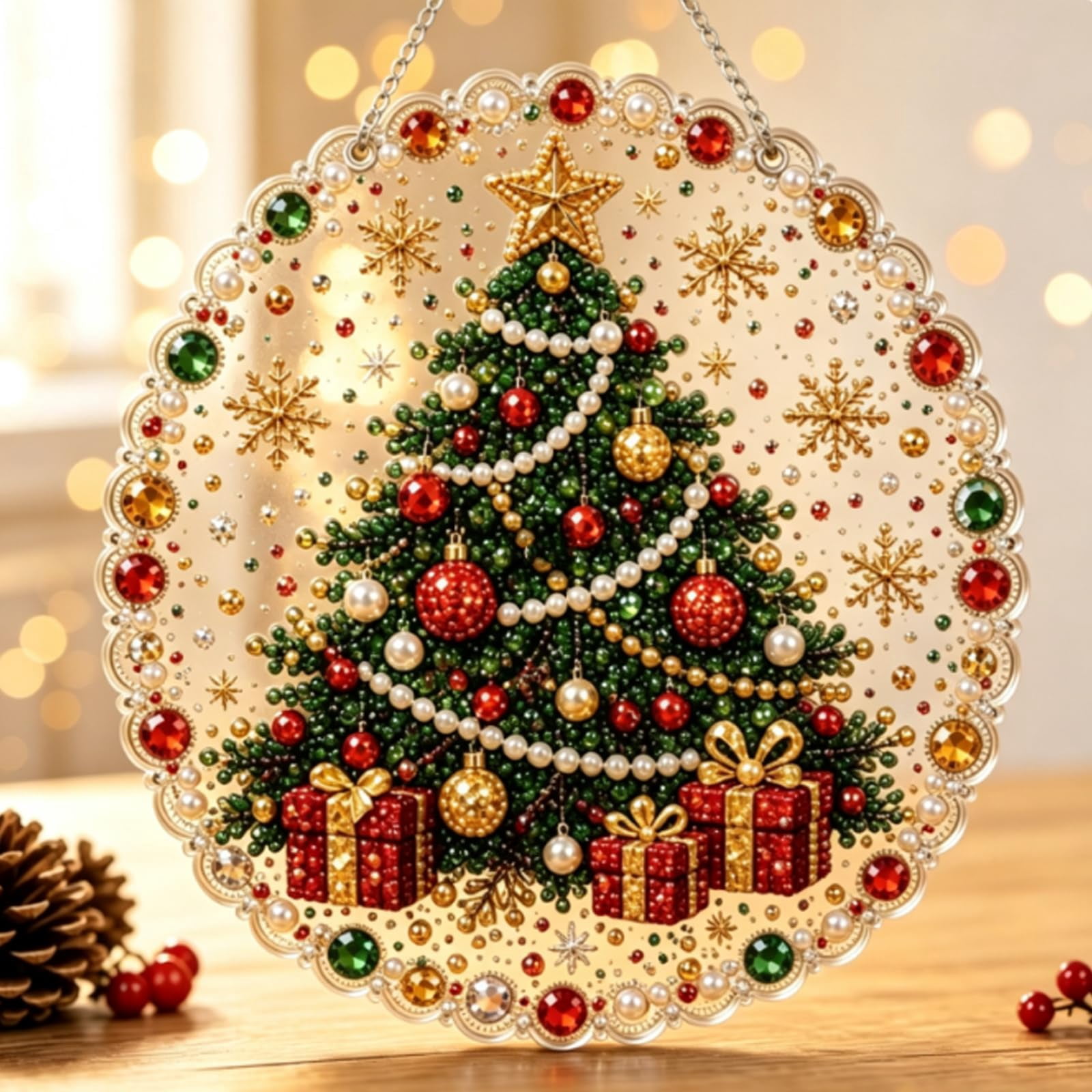 Christmas Pearl Diamond Art Hanging Ornament Kit, DIY Pearl Bead ...