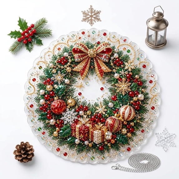 Christmas Pearl Diamond Art Hanging Ornament Kit,Santa Sun Catcher Ornament | 10in Shaped Acrylic & Pearl Diamond Art Kit for Adult Beginner,Christmas Home Decor Gift for Home Door Wall Decor