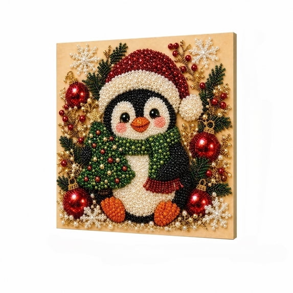 Christmas Pearl Diamond Art Kit, 5D DIY Diamond Painting Set with Color Rhinestones and Pearls, Holiday Home Wall Decor Craft for Adults