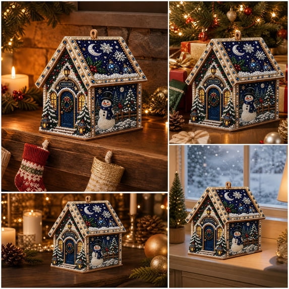 Christmas Pearl Diamond Art Kit, Beaded Art Crafts Set, Beginner Friendly DIY Wall Decor Supplies for Adult Holiday Indoor Home Ornament, Acrylic Frame with LED Lights