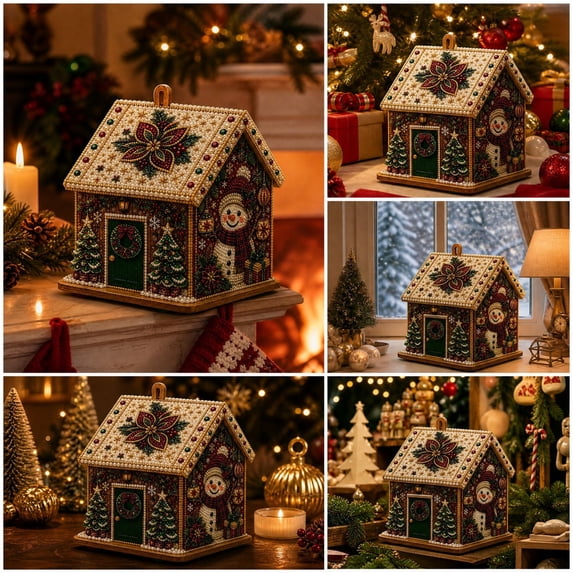 Christmas Pearl Diamond Art Kit, Beaded Art Crafts Set, Beginner Friendly DIY Wall Decor Supplies for Adult Holiday Indoor Home Ornament, Acrylic Frame with LED Lights