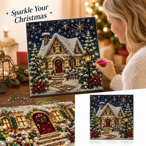 Christmas Pearl Diamond Art Kit, DIY Handicraft Painting with Holiday Patterns, Creative Festive Home Decoration for Xmas Gathering and Gift