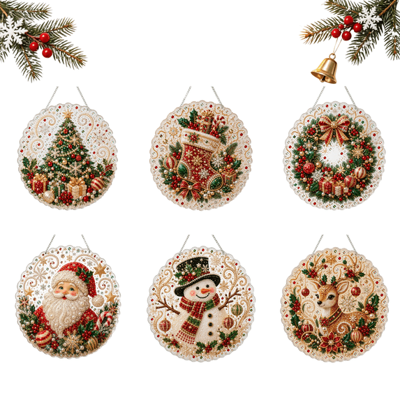 Christmas Pearl Diamond Art Kits for Adults, DIY Lace Edge Acrylic Suncatcher Hanging Ornament, Pearl Diamond Painting Kit for Christmas Tree Window Holiday Decor