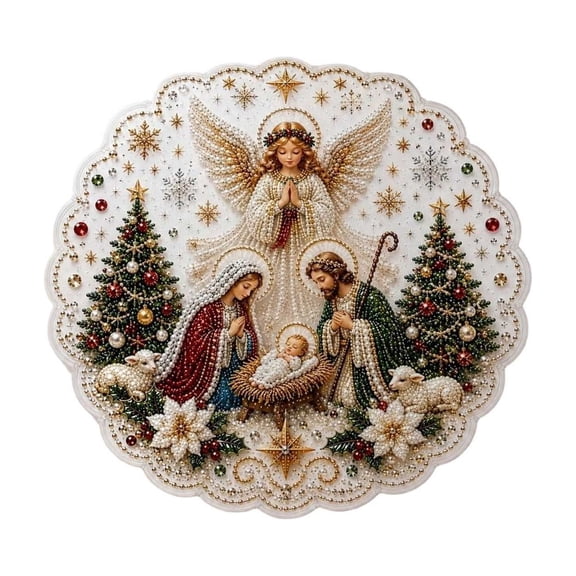 Christmas Pearl Diamond Art Ornament, DIY Pearl Diamond Art Painting Suncatcher with 3D Mixed-Size Beads, Round Acrylic Sun Catcher for Holiday Gift