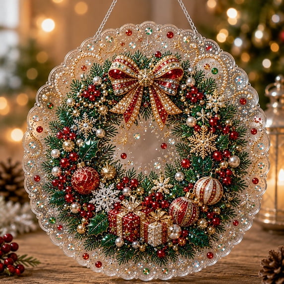Christmas Pearl Diamond Art Ornament Kit DIY Hanging Decor with Double-Sided Shimmering Beads, Holiday Craft Set for Tree Window Gift