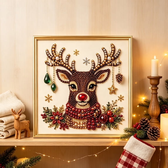 Christmas Pearl Diamond Art Painting Kit with Frame Festive Diamond Dots Bead Craft for Adults Beginners Holiday Themes Raised Pearl Art Wall Decor Relaxing Handmade Gift