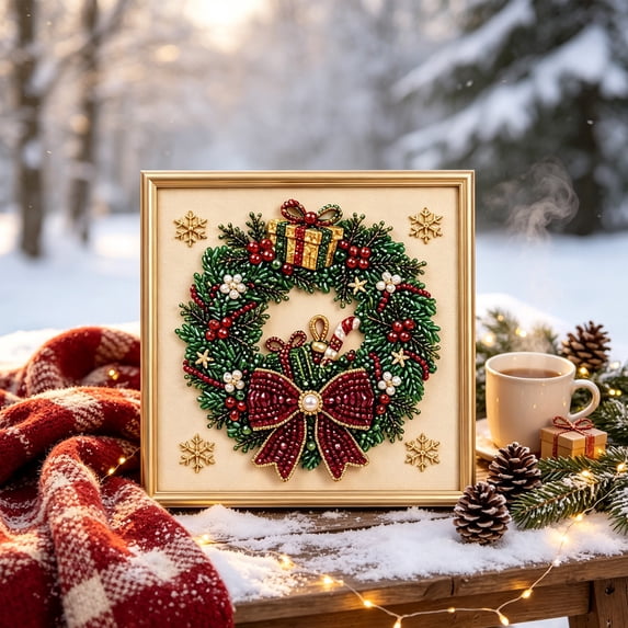 Christmas Pearl Diamond Art Painting Kit with Frame Festive Diamond Dots Bead Craft for Adults Beginners Holiday Themes Raised Pearl Art Wall Decor Relaxing Handmade Gift