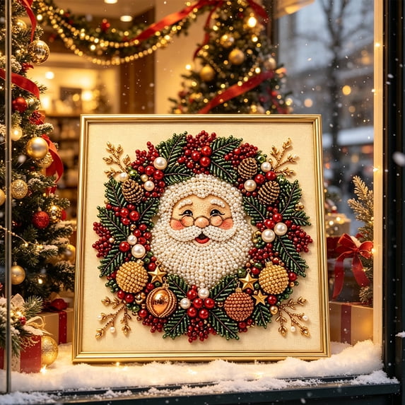 Christmas Pearl Diamond Art Painting Kit with Frame Festive Diamond Dots Bead Craft for Adults Beginners Holiday Themes Raised Pearl Art Wall Decor Relaxing Handmade Gift