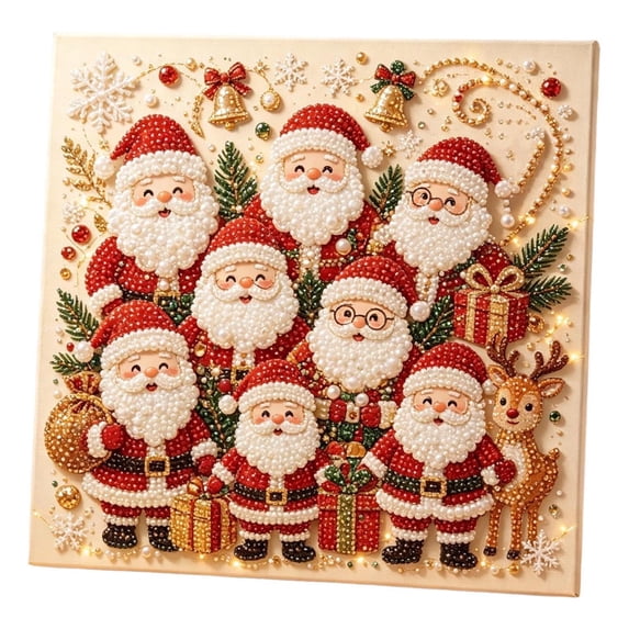 Christmas Pearl Diamond Art, Premium 3D Pearl Christmas Wall Art Kit, Full Accessory DIY Pearl Painting Set with Multi Santa Reindeer Print Canvas, Handmade Framable Home Christmas Decor Gift