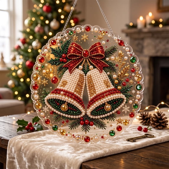 Christmas Pearl Diamond Art Suncatcher, Christmas Pearl Art Kit for Adults, 7.87in DIY Diamond Suncatcher Art Kit, Christmas Holiday Hanging Ornament