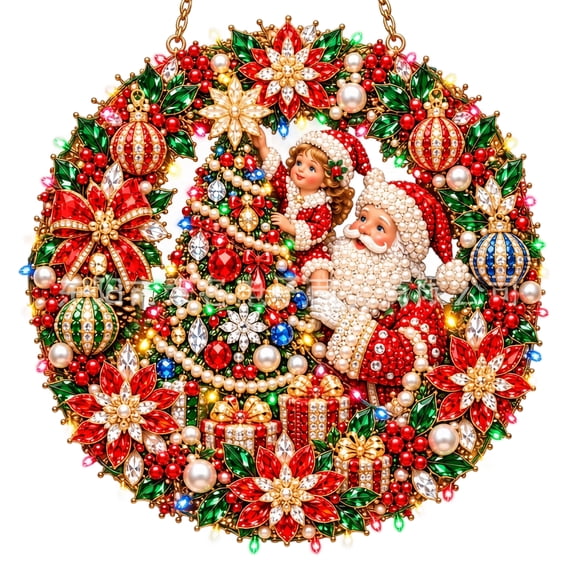 Christmas Pearl Diamond Art with Led Light String, 1 Piece Round Santa ...