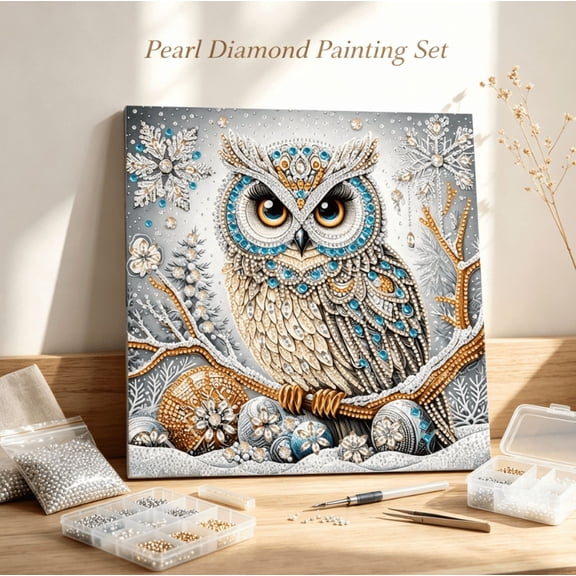 Christmas Pearl Diamond Painting Art Kit DIY Beads Art Craft for Adults Beginner Holiday Wall Decor, Fastival Gift (Pink Santa),Gem Owl A4