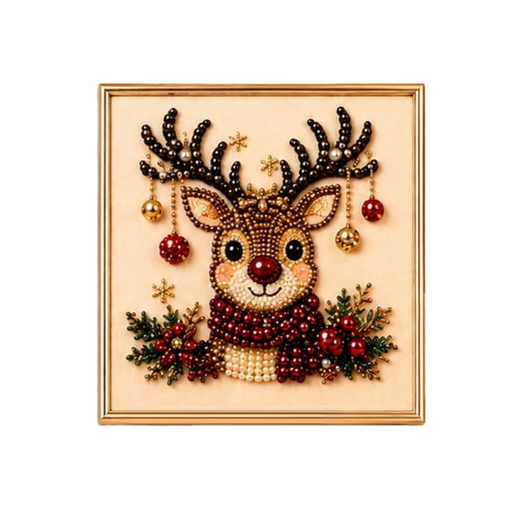 Christmas Pearl Diamond Painting Art Kit with Frame, Christmas Pearl Beads Art Craft for Adults Beginner, Gemstone Diamond Dots Beads for Home Wall Decor, Healing Stress-Relieving
