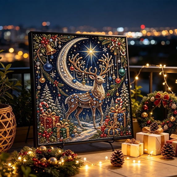 Christmas Pearl Diamond Painting Art Kit with Frame, DIY Pearl Beads Art Craft Kit for Adults Beginner, Gemstone Diamond Dots Beads for Home Decor Wall Art, Party Gift