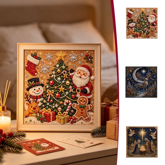 Christmas Pearl Diamond Painting Art Kit with Frame, DIY Pearl Beads Art Craft Kit for Adults Beginner, Gemstone Diamond Dots Beads for Home Decor Wall Art, Party Gift