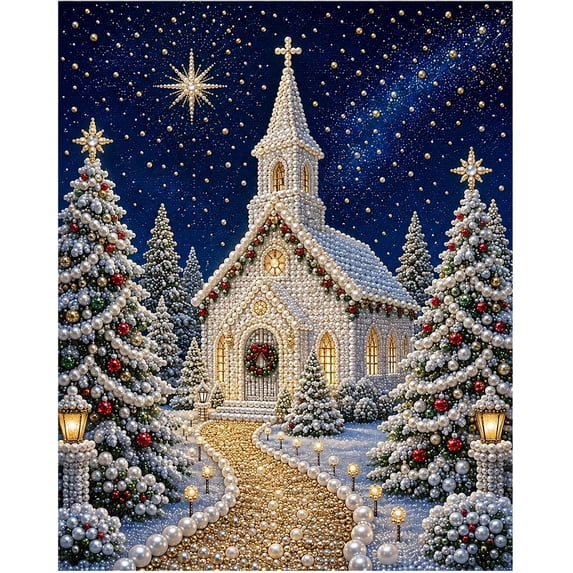 Christmas Pearl Diamond Painting DIY Art Kit with Frame (5D) Christmas Pearl Bead Art Craft for Adults,Gemstone Diamond Dots Bead Painting for Home Wall Decor