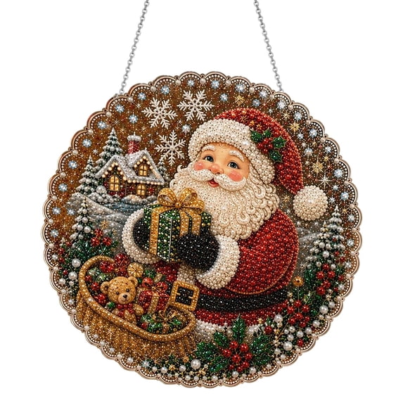 Christmas Pearl Diamond Painting Kit,DIY Christmas Suncatcher Hanging Ornament,Pearl Craft Kit for Window and Wall Holiday Decor