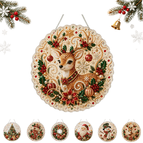 Christmas Pearl Diamond Painting Kit for Adults, DIY Pearl Diamond Art Suncatcher Hanging Ornament, Christmas Holiday Window Tree Home Decor