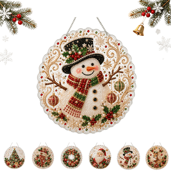 Christmas Pearl Diamond Painting Kit for Adults, DIY Pearl Diamond Art Suncatcher Hanging Ornament, Christmas Holiday Window Tree Home Decor