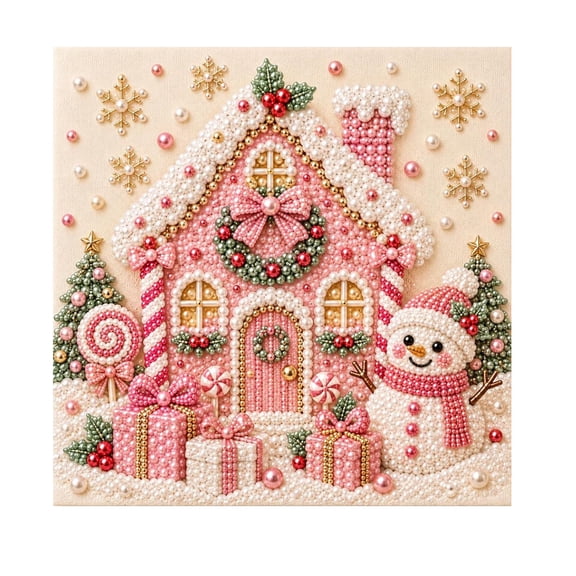 Christmas Pearl Diamond Painting Kit with Frame, 5D Gem Art Craft for Adults Beginners, Sparkling Holiday Wall Decor Stress Relief DIY Set