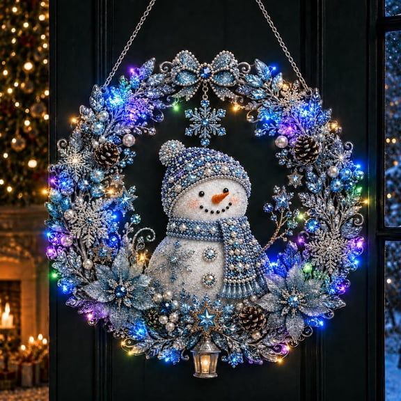 Christmas Pearl Diamond Painting Kit with LED String Lights, 11.8-Inch DIY Diamond Art Suncatcher Wreath – Holiday Craft Gift for Window & Home Decor