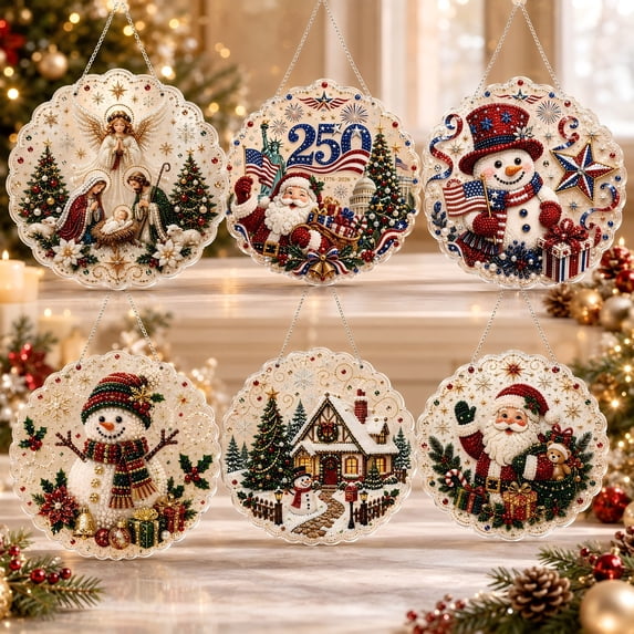 Christmas Pearl Diamond Painting Suncatcher Kit, 12 Inch DIY Acrylic Hanging Ornament Craft with Pearls, Rhinestones and Metal Chain for Window, Wall, Tree Holiday Decoration, Christmas Gift, 1 Set