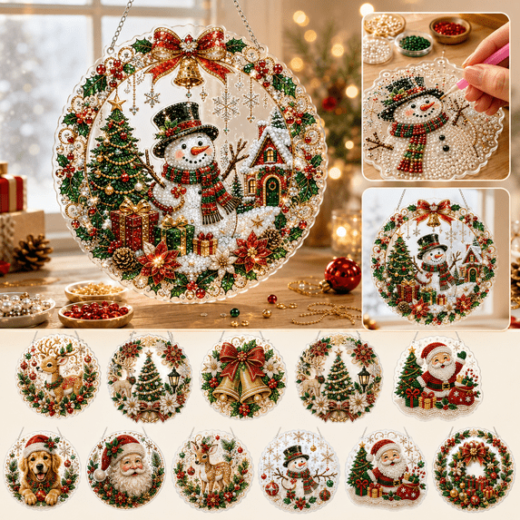 Christmas Pearl Diamond Painting Suncatcher Kit, 3D Pearl Art Craft Set for Adults Beginners, DIY Christmas Window Hanging Ornament, Handmade Holiday Gift Decor