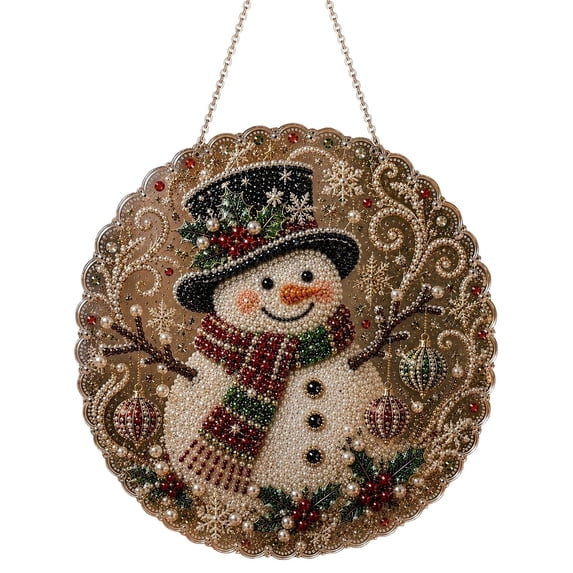 Christmas Pearl Diamond Suncatcher Kit, 8" 3D Mixed-Sized Pearl Beads Craft, DIY Christmas Ornament Kit, Acrylic Hanging Pendant Craft, Holiday Bead Art Kit, Home Window Wall Decor,C