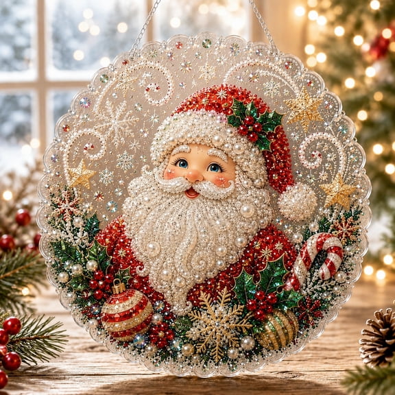 Christmas Pearl Diamond Painting Suncatcher Kit, 8 in Acrylic Hanging Ornament