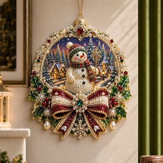 Christmas Pearl Diamond Painting Suncatcher Kit, Acrylic DIY Diamond and Pearl Art Painting, Christmas Diamond Painting Hanging Pendant for Home Wall Decor