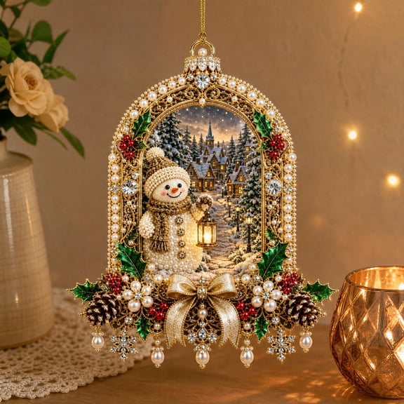 Christmas Pearl Diamond Painting Suncatcher Kit, Acrylic DIY Diamond and Pearl Art Painting, Christmas Diamond Painting Hanging Pendant for Home Wall Decor