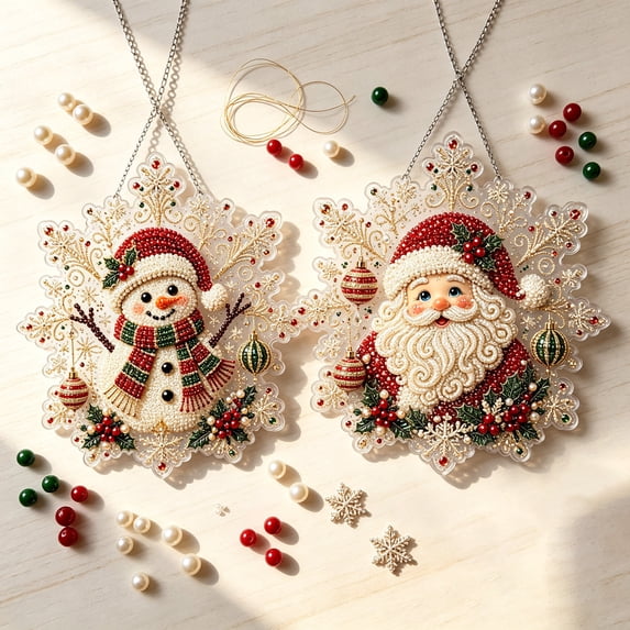 Christmas Pearl Diamond Painting Suncatcher Kit, Acrylic DIY Diamond and Pearl Art Painting, Christmas Diamond Painting Hanging Pendant for Home Wall Decor