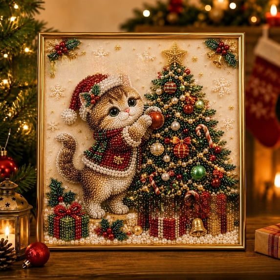 Christmas Pearl Diamond Painting Suncatcher Kit, Cute Xmas Rhinestone Art Set Handmade Sticking Wall Decor Picture,for Home Bedroom Living Room Decor