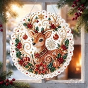 Christmas Pearl Diamond Painting Suncatcher Kit DIY Art for Adults D Christmas Pearl Diamond Art Kit 8 Inch Round Suncatcher With Pearl Drills Acrylic Lace Board Diy Window Decor Gift For Adults