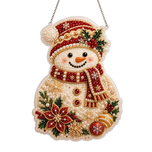 Christmas Pearl Diamond Painting Suncatcher Kit, DIY Craft | Pre‑Assembled Metal Chain, Acrylic Hanging Board, 3D Mixed‑Sized Pearl Beads Craft, Festive Window Wall Xmas Tree Decor