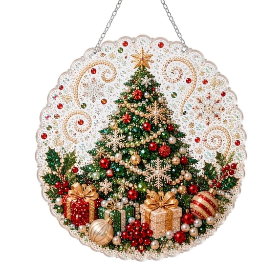 Christmas Pearl Diamond Painting Suncatcher Kit,DIY Craft for Adults (10in) | Pearl Chain,Pearl Board,2D Pearl Art,Christmas Decor(C)