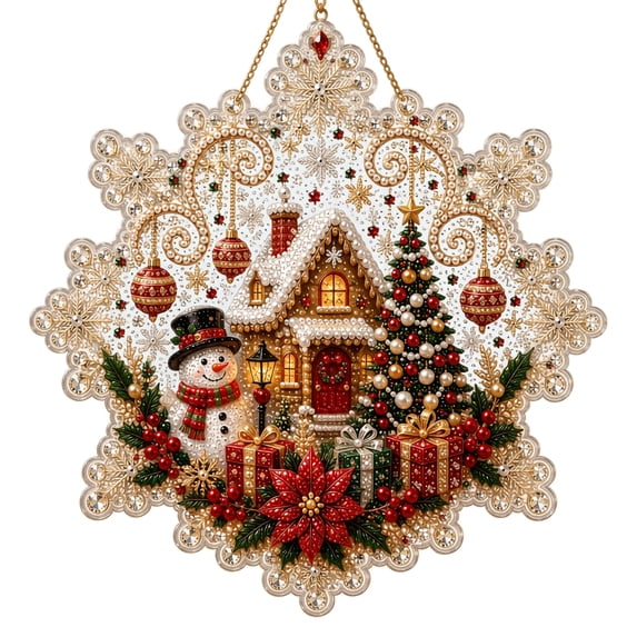 Christmas Pearl Diamond Painting Suncatcher Kit, Sparkling Holiday Craft with Pre-Printed Acrylic Ornaments for Window Decor.(Style M)