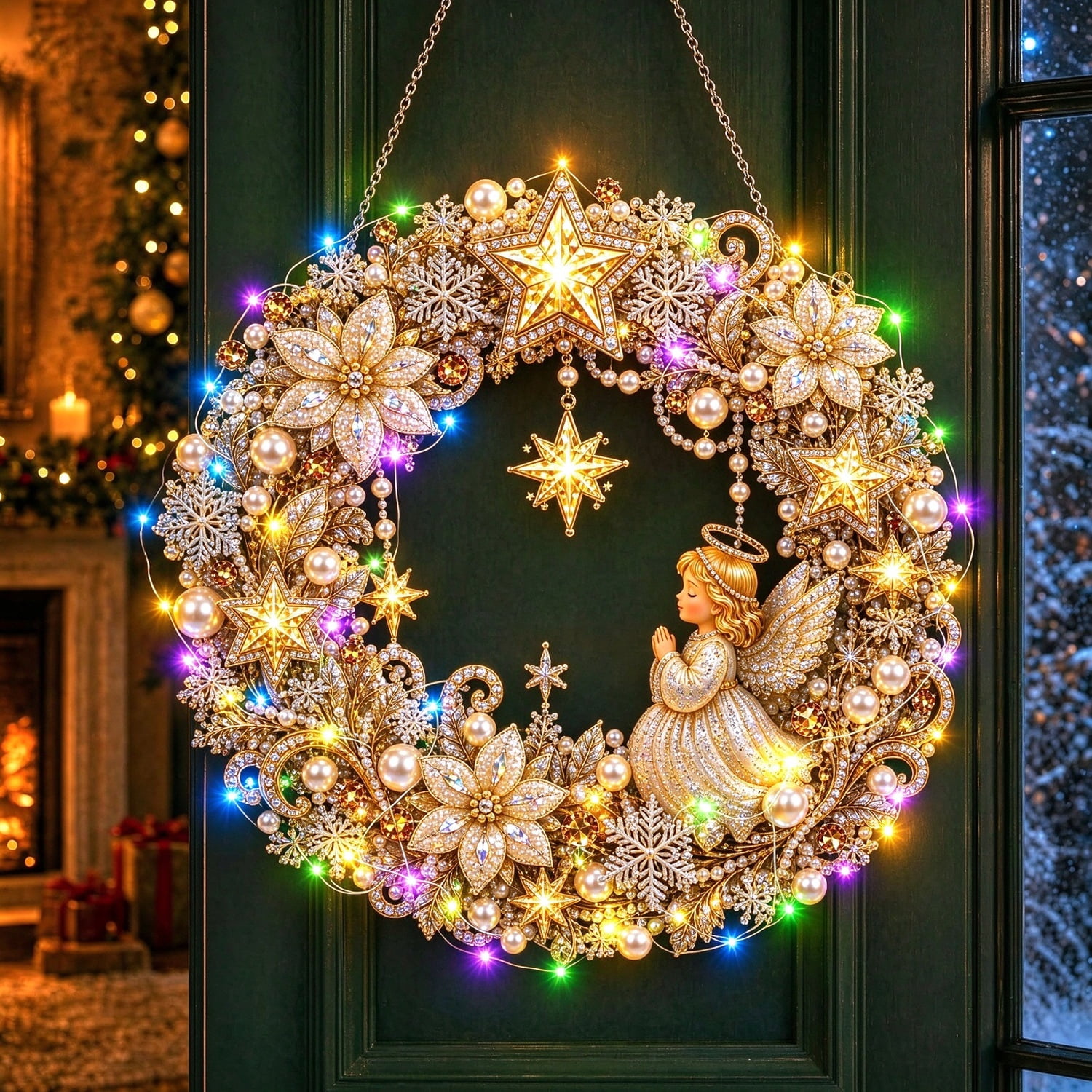 Christmas Pearl Diamond Painting Wreath Kit with LED String Lights, DIY ...