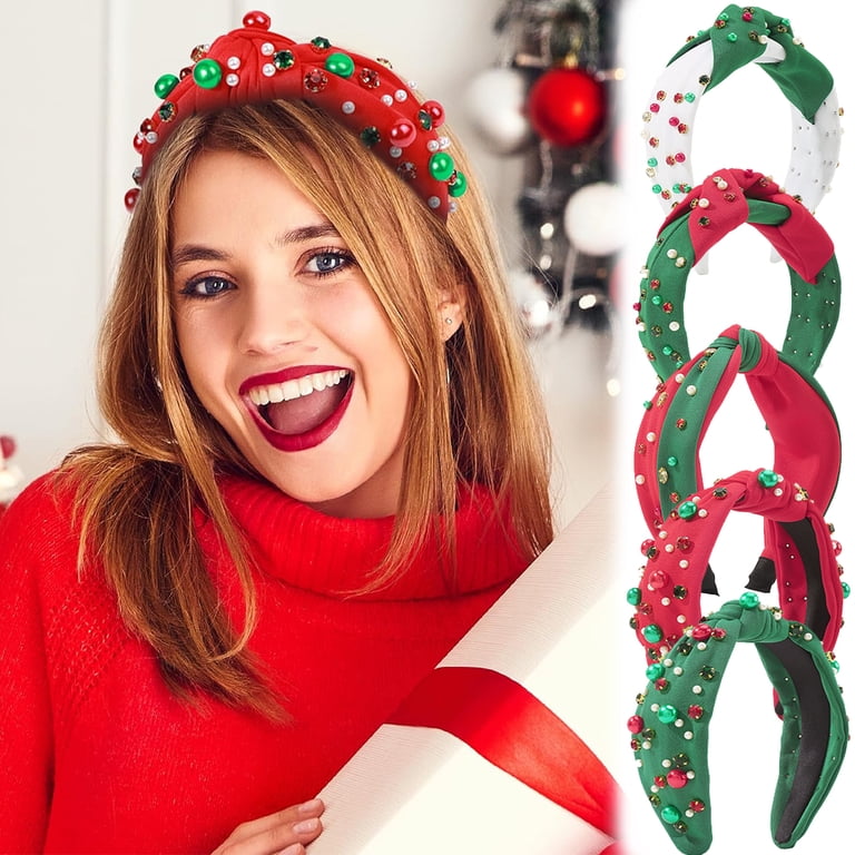 Christmas Headbands Set for Women Pearl Rhinestone Red Green Holiday Party Acces Amazon.com : vowyore Christmas Headband for Women Red Green  main image 4
