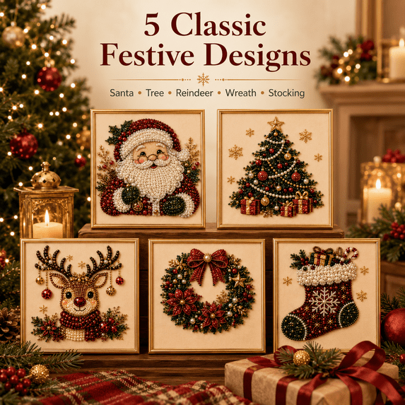 Christmas Pearl Painting Kit for Adults Beginner, DIY Pearl Diamond Art Kit with Frame, Festive Diamond Art Christmas Bead Craft for Home Decor