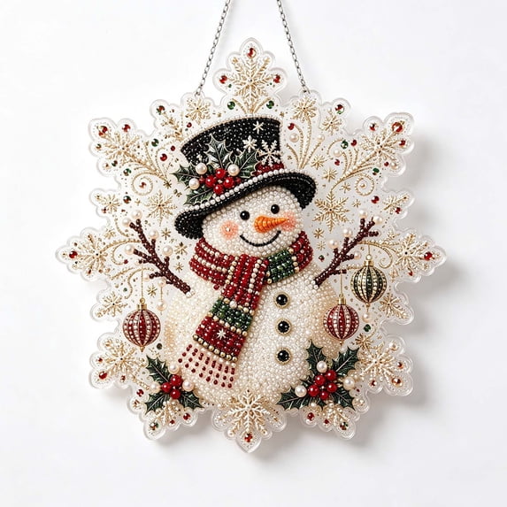 Christmas Pearl Suncatcher Kit, DIY Acrylic Snowflake Board with Metal Chain for Assembled Window, Tree and Holiday Hanging Decor
