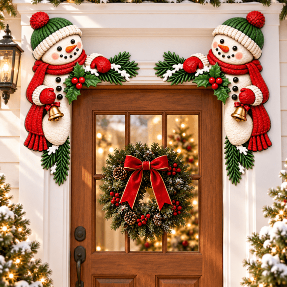 Christmas Peekaboos Door Frame Corner Decor, 2 Piece Wooden Xmas Door Topper Set, Holiday Frame Corner Signs for Doorways, Entryways, Interior Doors, Windows and Living Rooms, Snowman Design