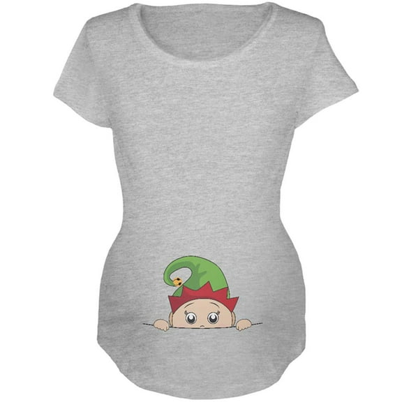 Christmas Peeking Baby Elf Green Maternity Soft T Shirt