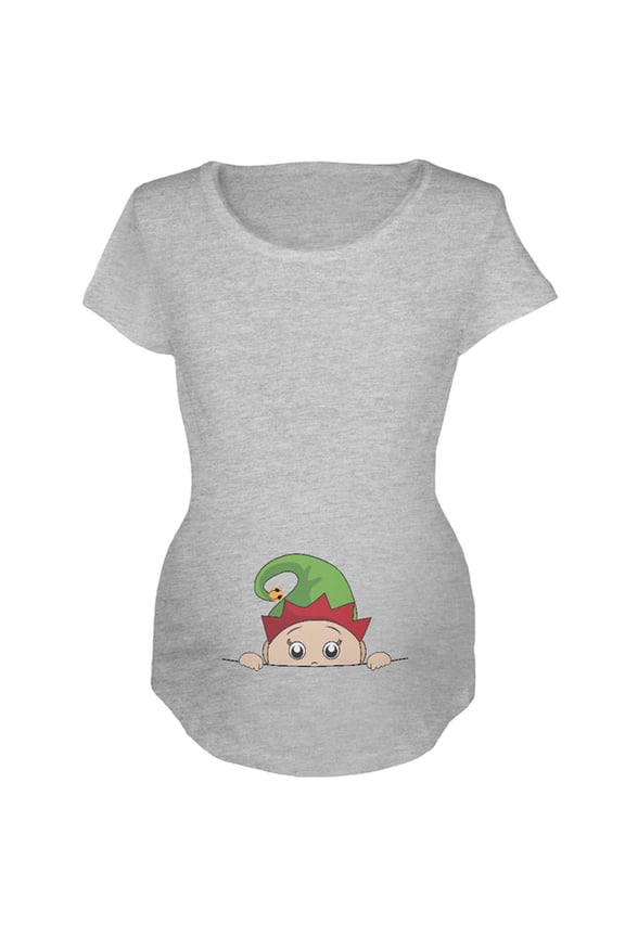 Christmas Peeking Baby Elf Green Maternity Soft T Shirt