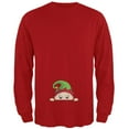 thumbnail image 1 of Christmas Peeking Baby Elf Green Mens Long Sleeve T Shirt Red X-LG, 1 of 1