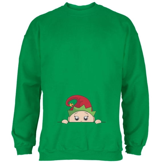 Christmas Peeking Baby Elf Green Mens Sweatshirt Irish Green X-LG